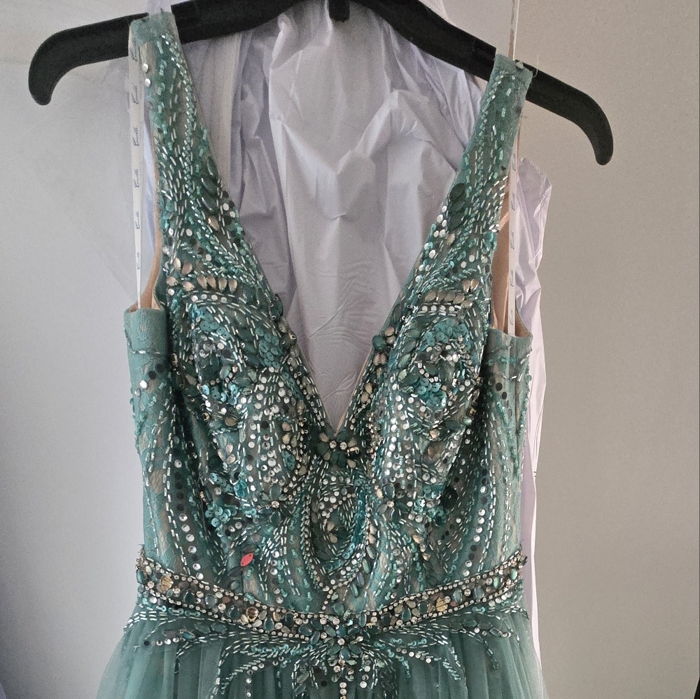 Camille La Vie Green Sequin Halter Gown - Picture 5 of 9